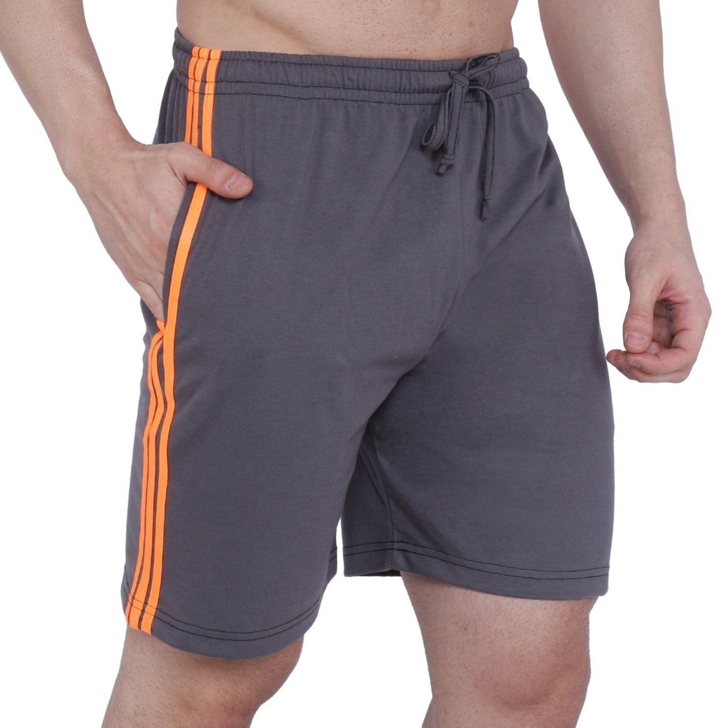 Men’s Cotton Long Shorts. (stripe) | GREY , front view