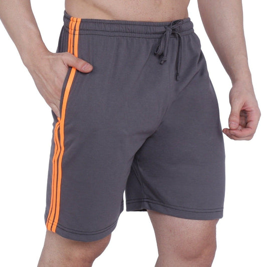 Men’s Cotton Long Shorts. (stripe) | GREY , front view