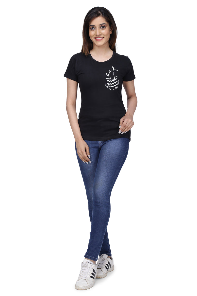 Women's Cotton Round Neck Plus T-shirt - FISH | SIZE FROM S-32" TO 8XL-52"