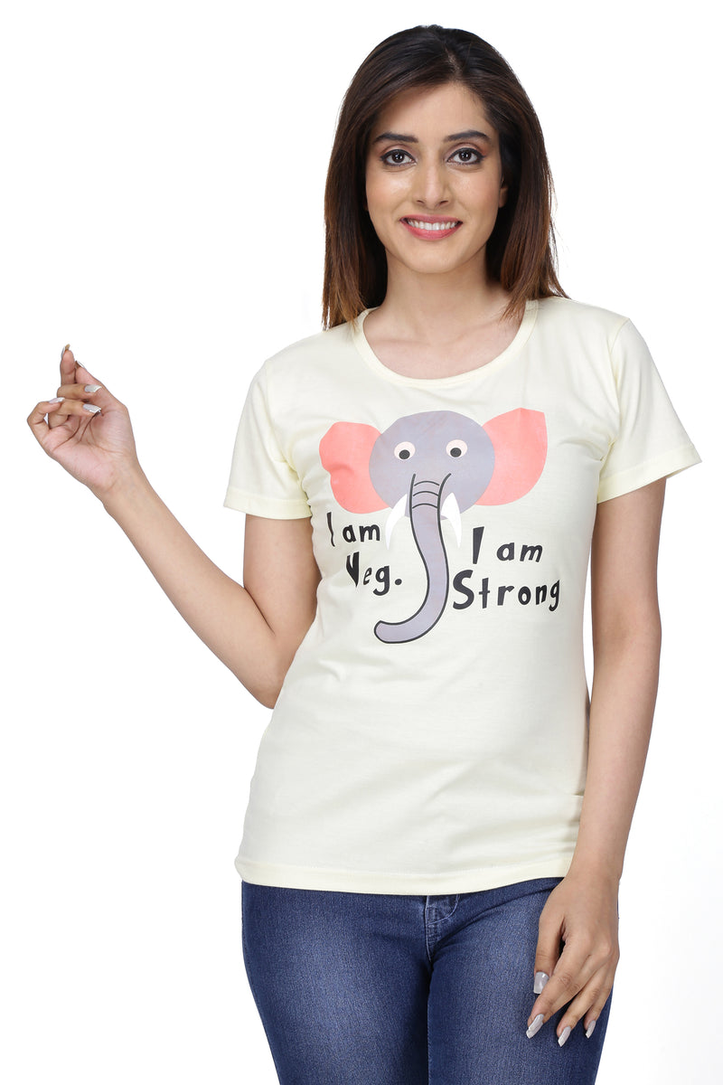 NEO GARMENTS Women Cotton Round Neck Plus Size T-shirt | VEG ELEPHANT | SIZES - 4XL-44" TO 8XL-52".