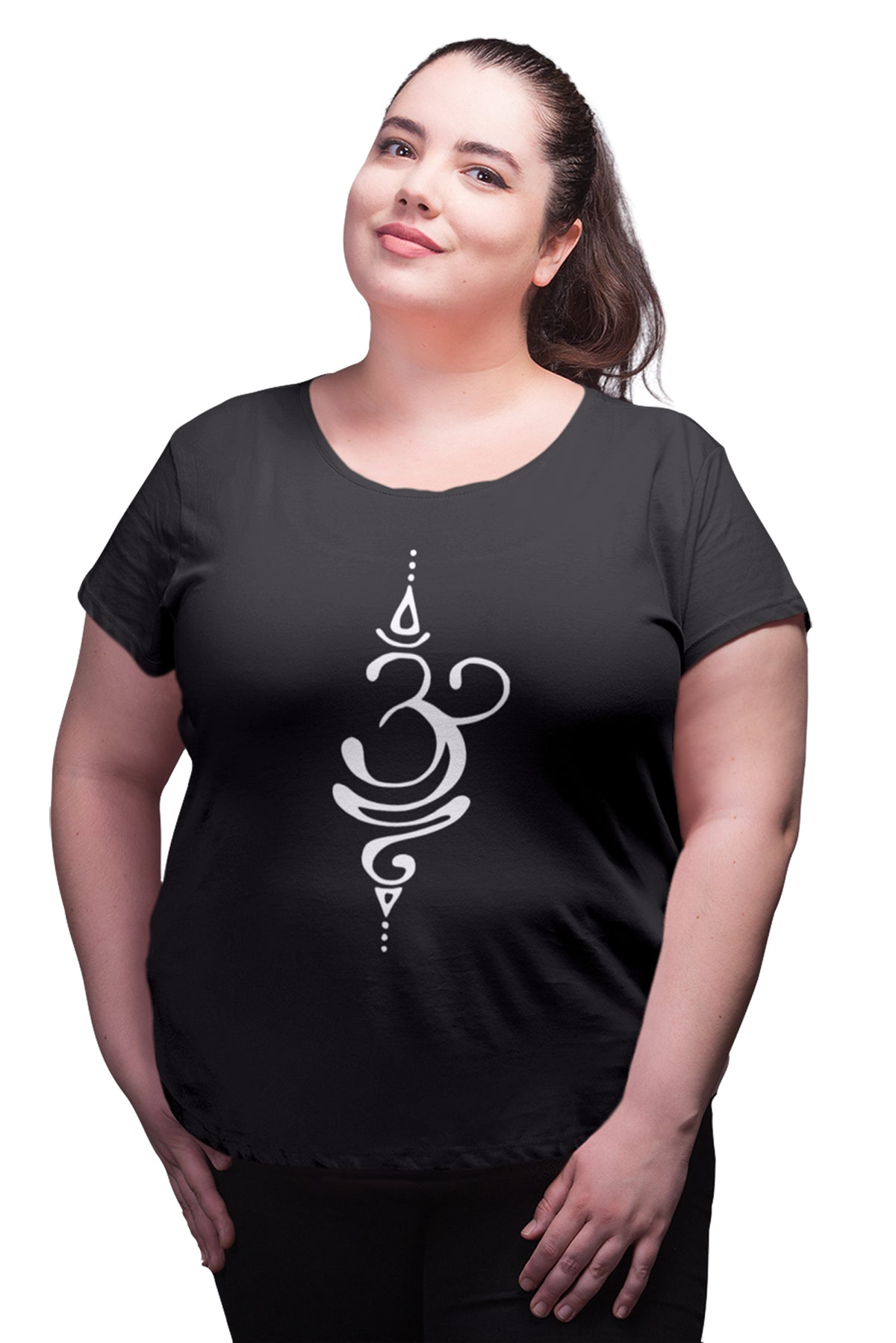 Women's Cotton Round Neck T-shirt - OM (BLACK) | SIZE: S-32" TO 8XL-52"