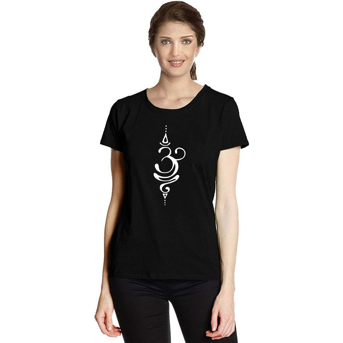 Women's Cotton Round Neck T-shirt - OM (BLACK) | SIZE: S-32" TO 8XL-52"
