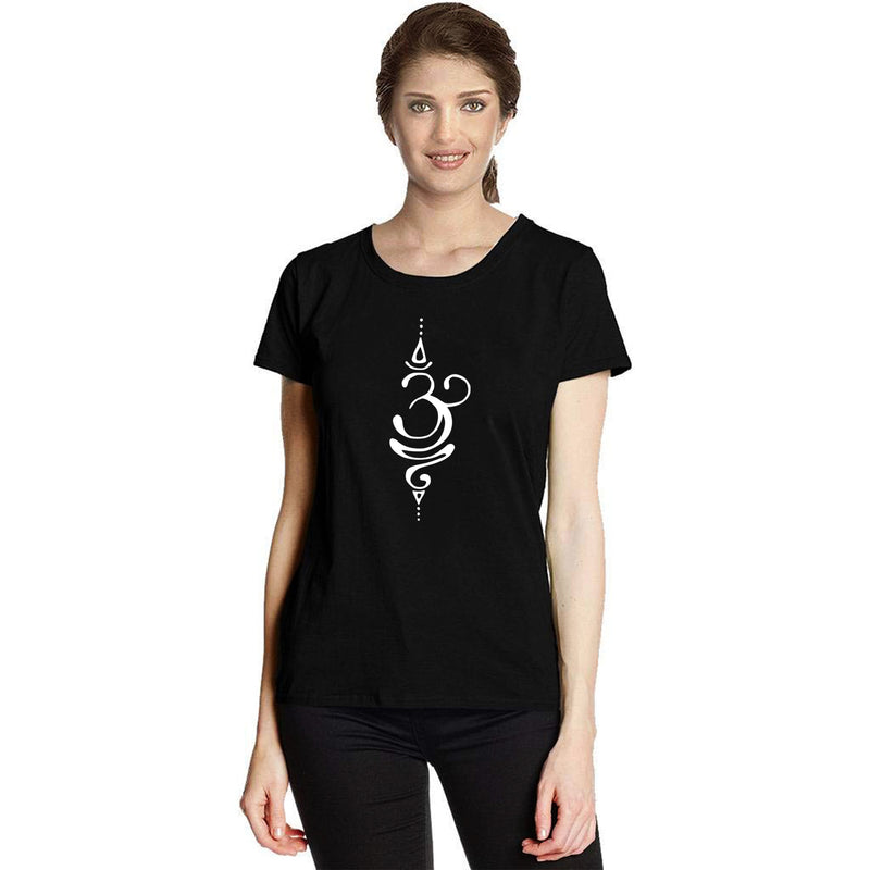 Women's Cotton Round Neck T-shirt - OM (BLACK) | SIZE: S-32" TO 8XL-52"