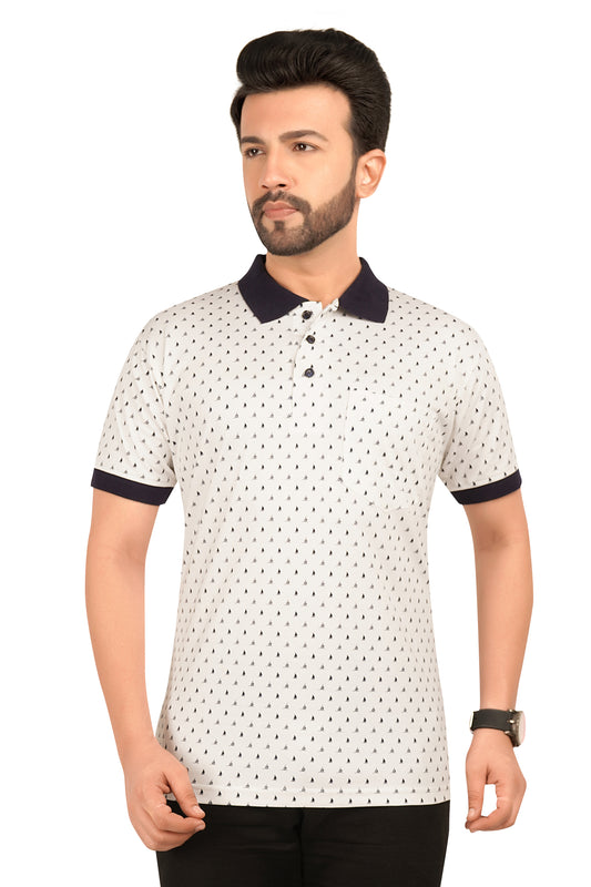 Men's Cotton Polo Neck Half Sleeve All Over Print T-Shirt with Collar | SIZES FROM XS TO 2XL