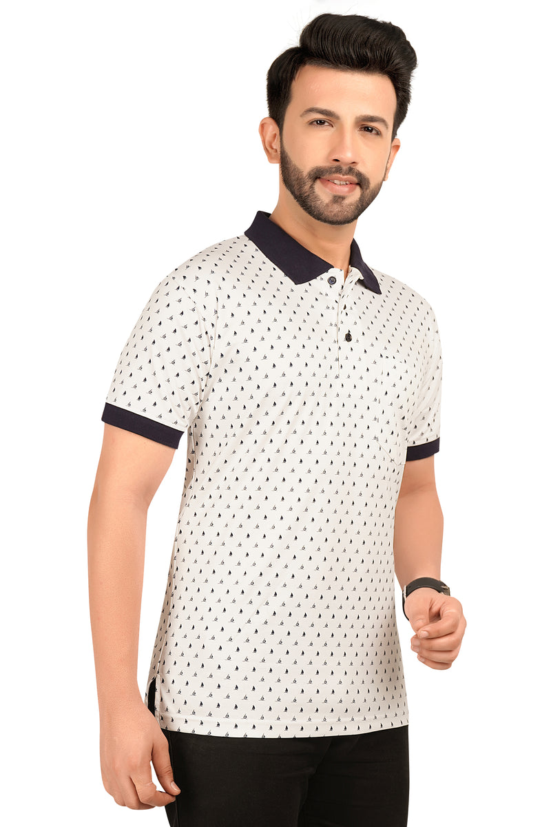 Men's Cotton Polo Neck Half Sleeve All Over Print T-Shirt with Collar | SIZES FROM XS TO 2XL