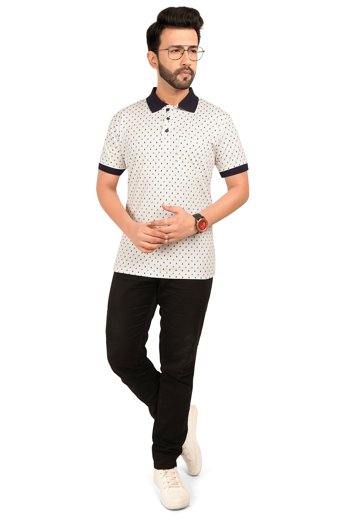 Men's Cotton Polo Neck Half Sleeve All Over Print T-Shirt with Collar | SIZES FROM XS TO 2XL