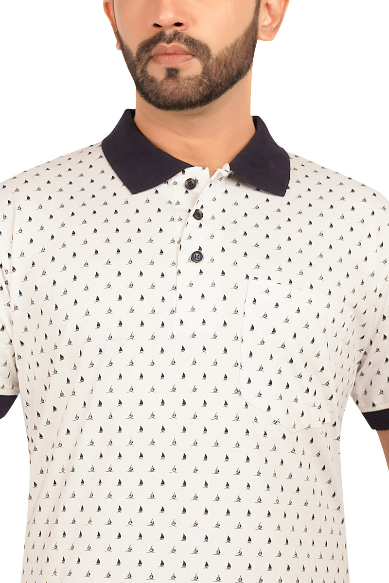 Men's Cotton Polo Neck Half Sleeve All Over Print T-Shirt with Collar | SIZES FROM XS TO 2XL