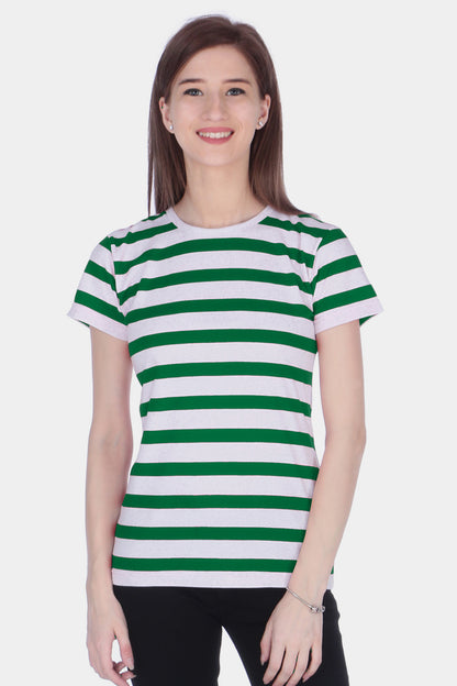 NEO GARMENTS Women's Multi-colored Half Sleeve Cotton Round Neck Stripe T-shirt | SIZE FROM S-32" TO L-36"