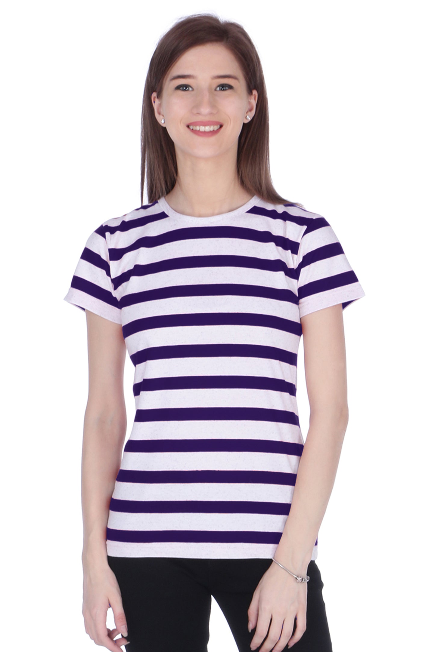 NEO GARMENTS Women's Multi-colored Half Sleeve Cotton Round Neck Stripe T-shirt  | SIZE FROM S-32" TO 3XL-42"