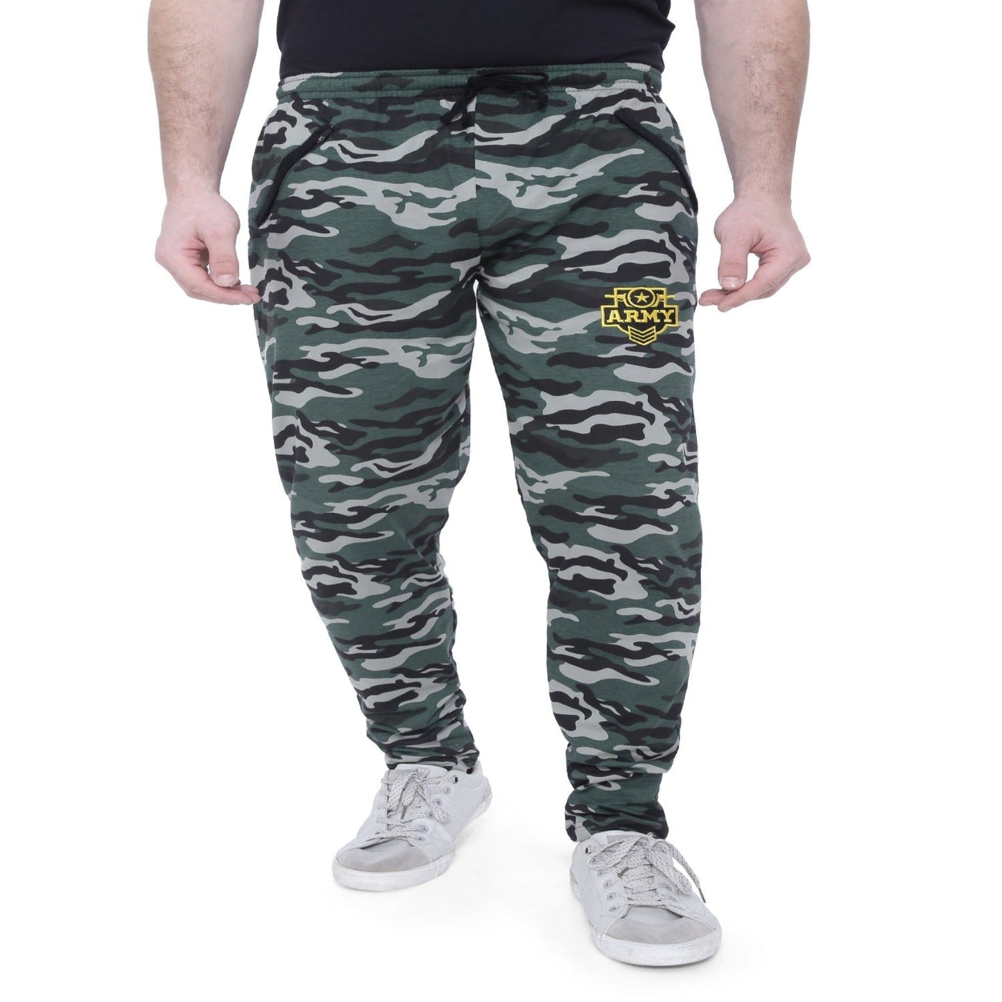 Men's Cotton Camouflage Track Pant. | BLACK-GREEN , front view