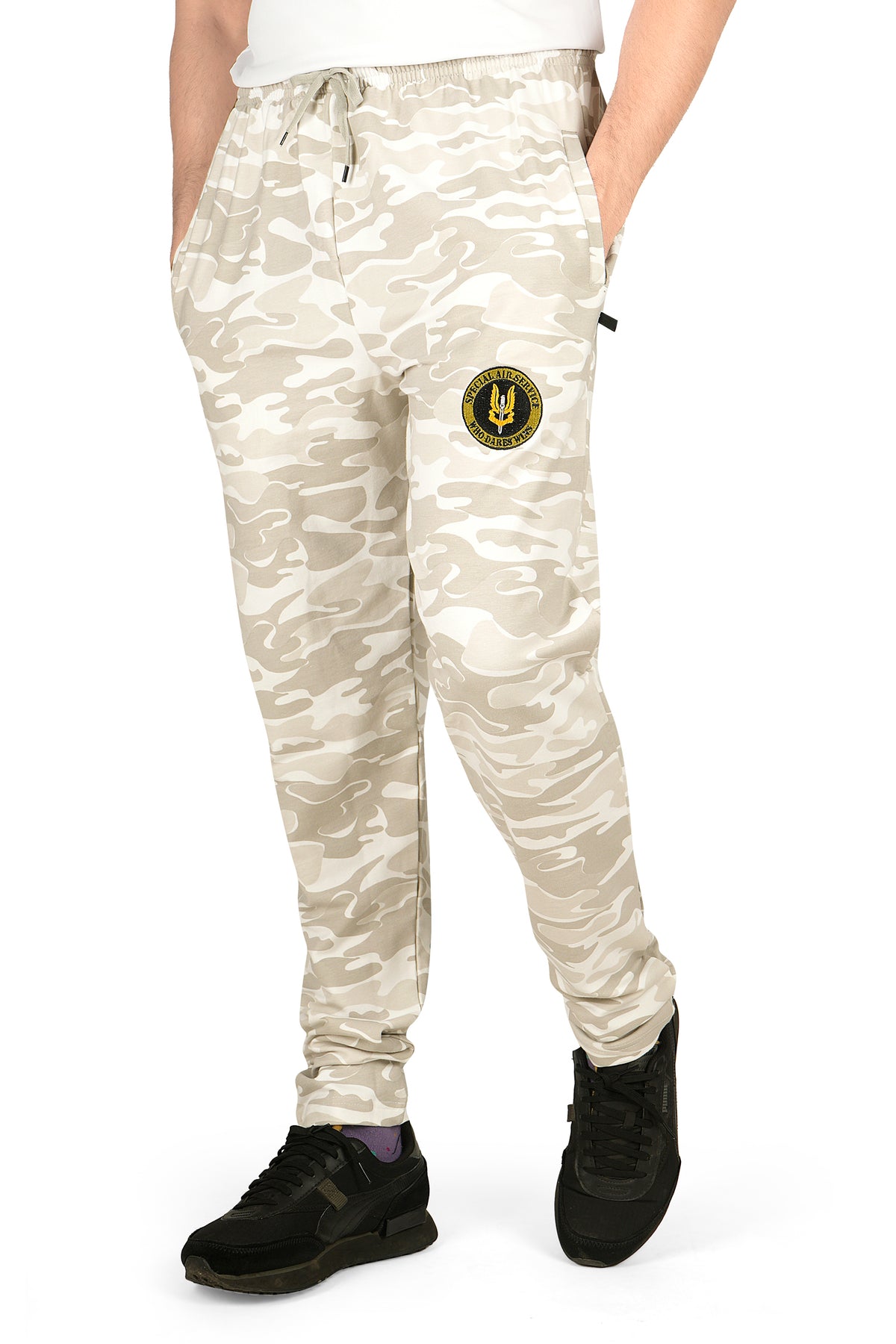 Men's Cotton Military Beige Camouflage Sweatpants All Over-Print. | SIZE FROM M TO 7XL