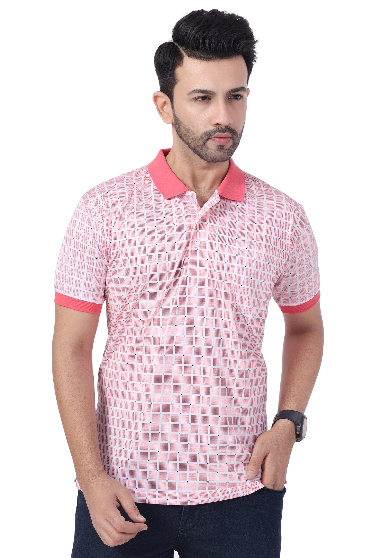 Men's Cotton Polo Neck Half Sleeve All Overl Print T-Shirt with Collar | SIZES FROM XS TO 2XL