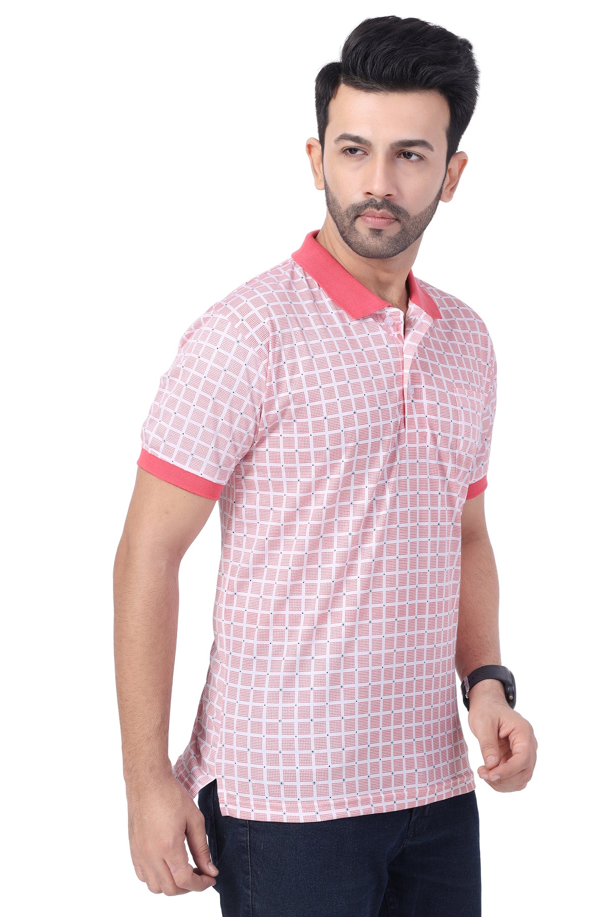 Men's Cotton Polo Neck Half Sleeve All Overl Print T-Shirt with Collar | SIZES FROM XS TO 2XL