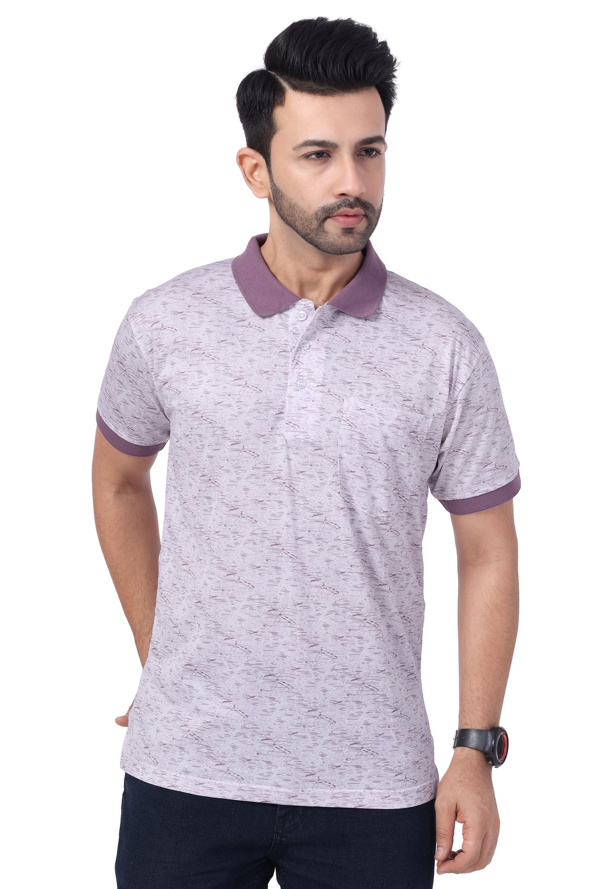 Men's Cotton Polo Neck Half Sleeve All Overl Print T-Shirt with Pocket | SIZES FROM XS TO 2XL