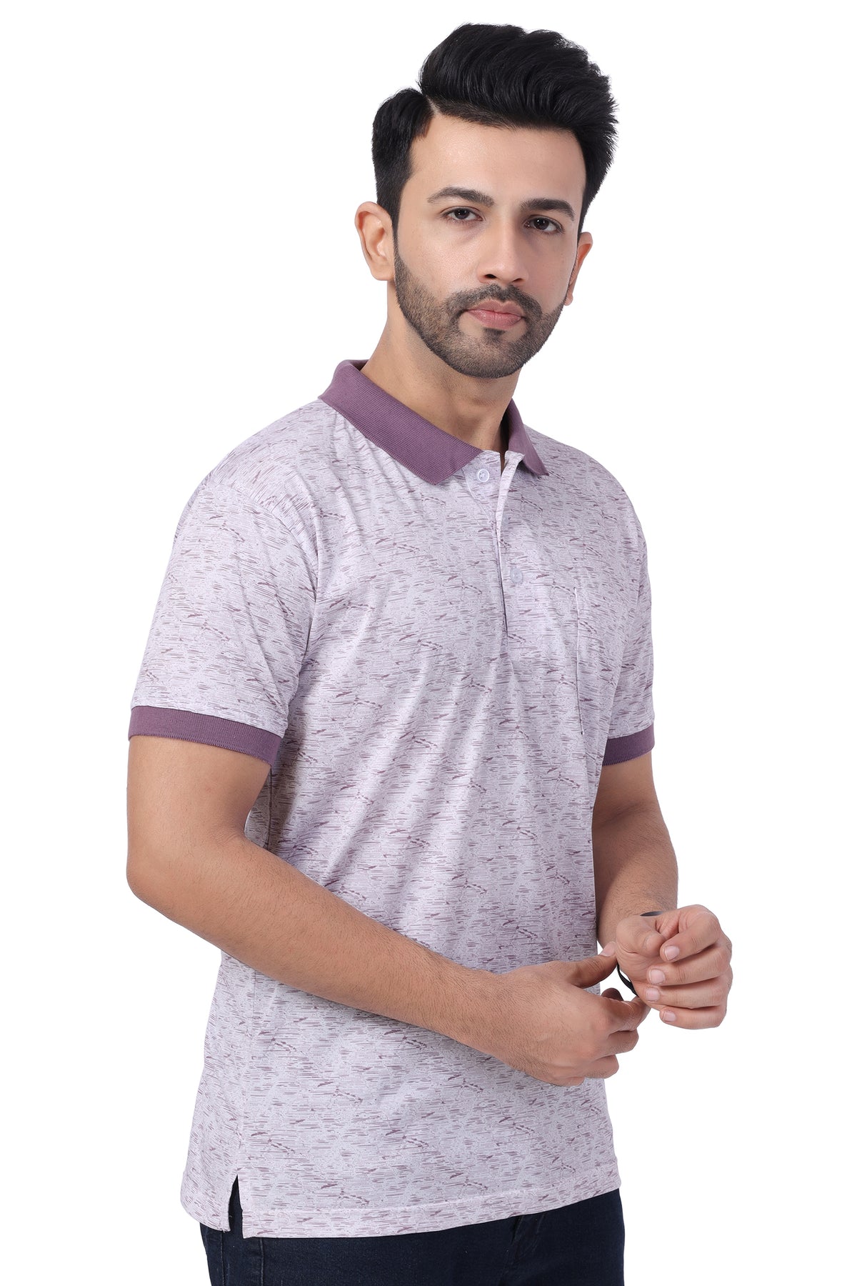 Men's Cotton Polo Neck Half Sleeve All Overl Print T-Shirt with Pocket | SIZES FROM XS TO 2XL