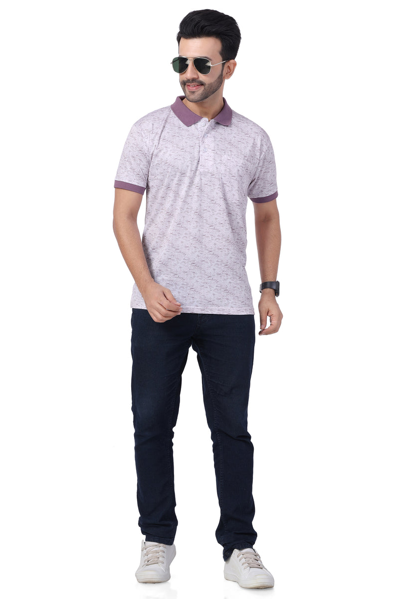 Men's Cotton Polo Neck Half Sleeve All Overl Print T-Shirt with Pocket | SIZES FROM XS TO 2XL