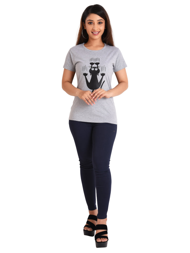 NEO GARMENTS Women's Cotton Round Neck PLUS size T-shirt - SCRATCHING CAT. | SIZE FROM S-32" TO 8XL-52"