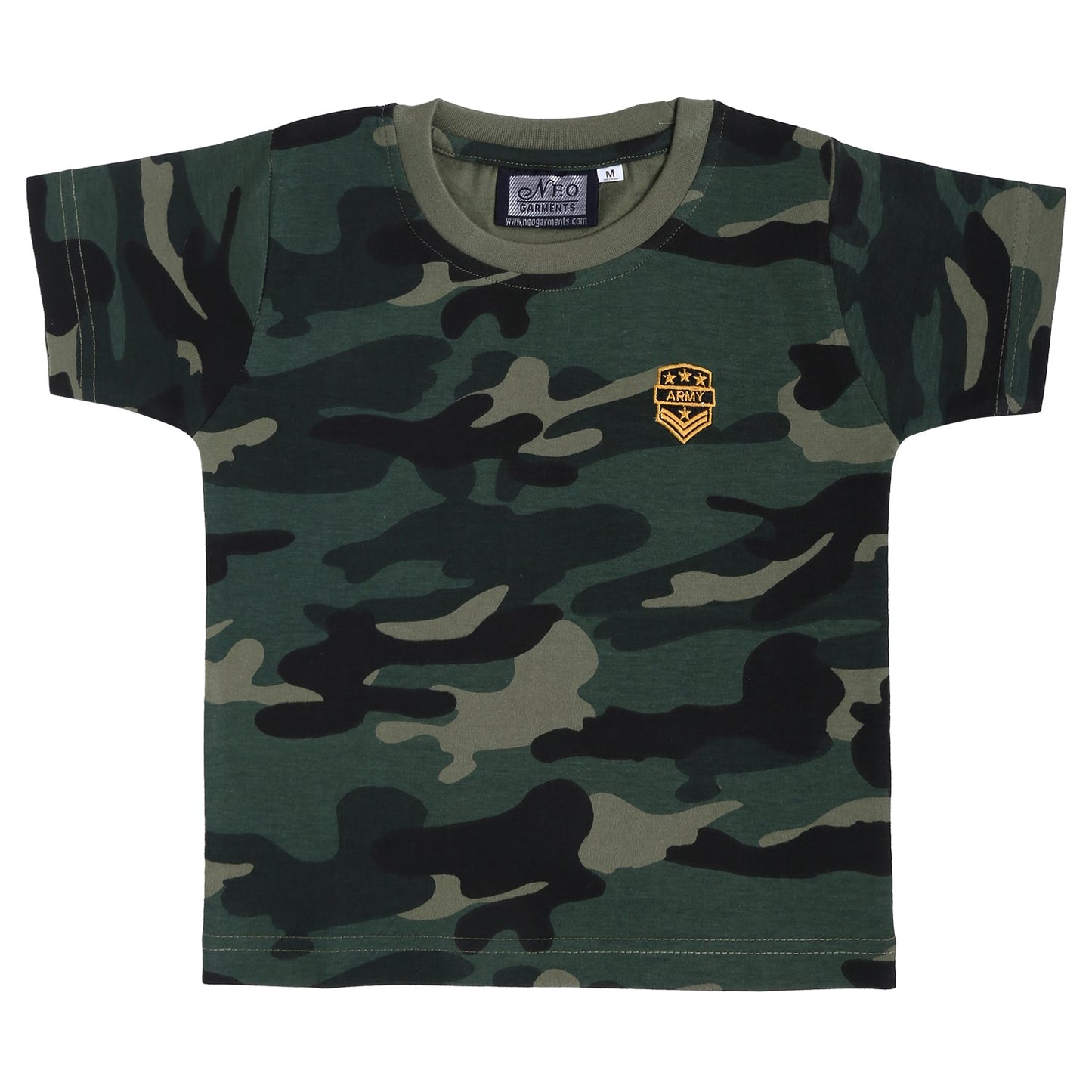 NEO GARMENTS Kids Unisex Round Neck Printed Cotton T-shirt - CAMOUFLAGE. | SIZE FROM 1 YRS TO 7 YRS.