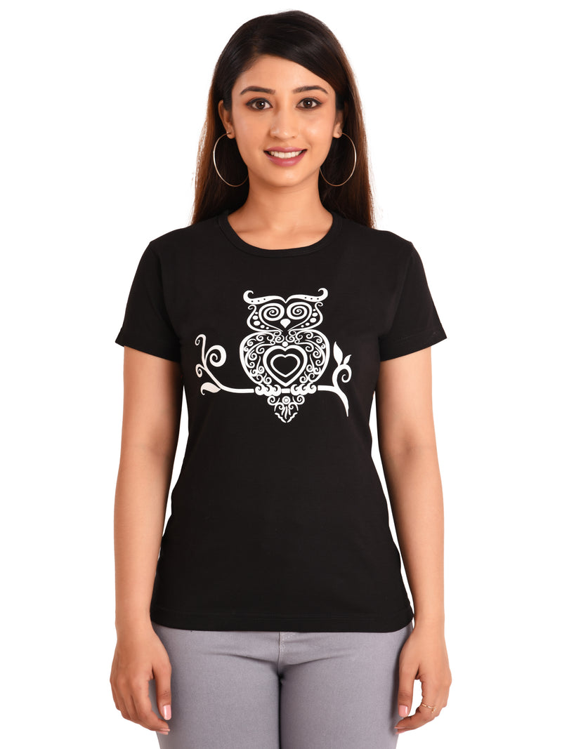 NEO GARMENTS Women's Cotton Round Neck PLUS size T-shirt - OWL | SIZE FROM S-32" to 8X -52"