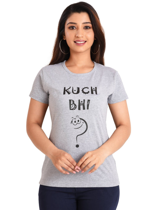 Women's Cotton Round Neck PLUS T-shirt | KUCH BHI , front view