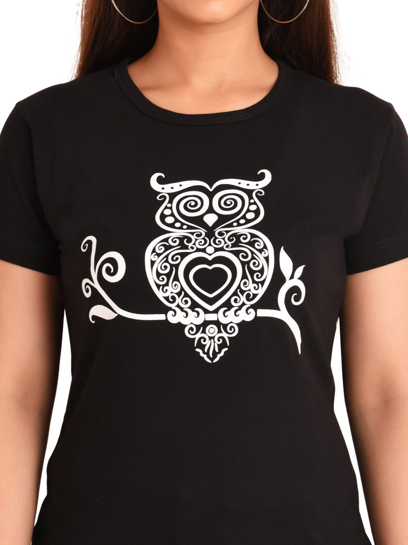 NEO GARMENTS Women's Cotton Round Neck PLUS size T-shirt - OWL | SIZE FROM S-32" to 8X -52"