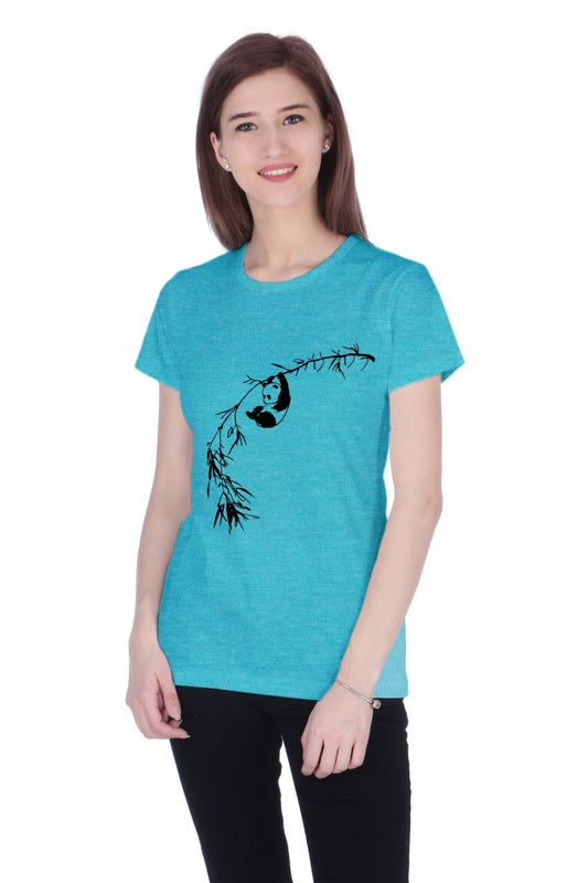 Women's Cotton Round Neck T-shirt - HANGING PANDA , front view