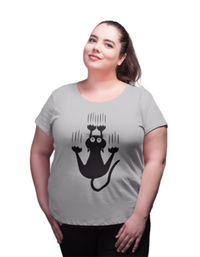 NEO GARMENTS Women's Cotton Round Neck PLUS size T-shirt - SCRATCHING CAT. | SIZE FROM S-32" TO 8XL-52"