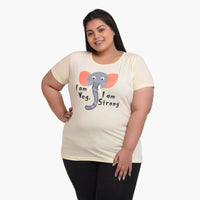 Women Cotton Round Neck Plus Size T-shirt | VEG ELEPHANT , front view