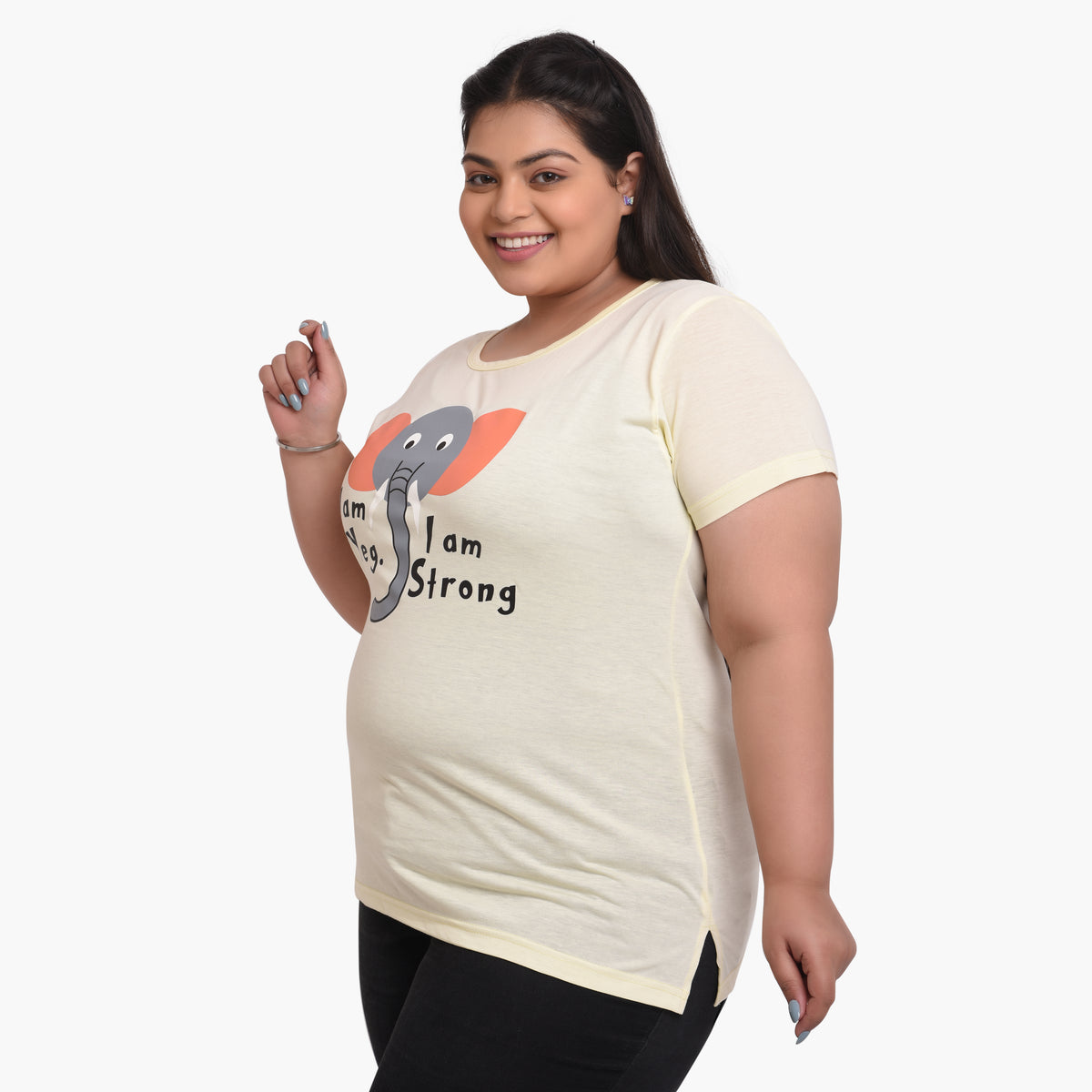 NEO GARMENTS Women Cotton Round Neck Plus Size T-shirt | VEG ELEPHANT | SIZES - 4XL-44" TO 8XL-52".