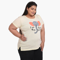 NEO GARMENTS Women Cotton Round Neck Plus Size T-shirt | VEG ELEPHANT | SIZES - 4XL-44" TO 8XL-52".