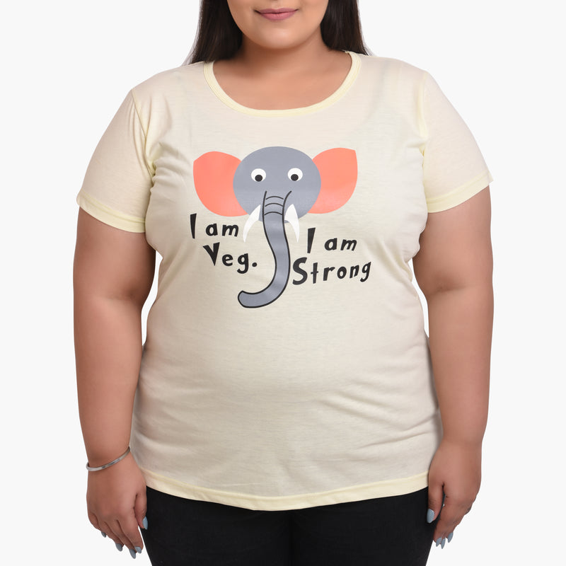 NEO GARMENTS Women Cotton Round Neck Plus Size T-shirt | VEG ELEPHANT | SIZES - 4XL-44" TO 8XL-52".