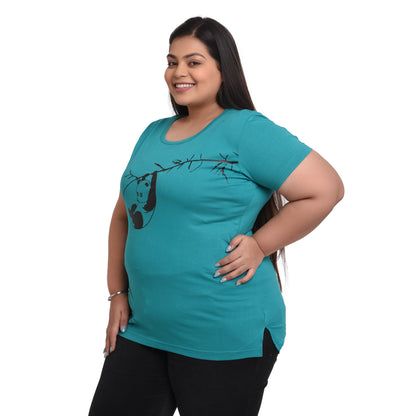 NEO GARMENTS Women Cotton Round Neck Plus Size T-shirt | HANGING PANDA | SIZES - 4XL-44" TO 8XL-52".