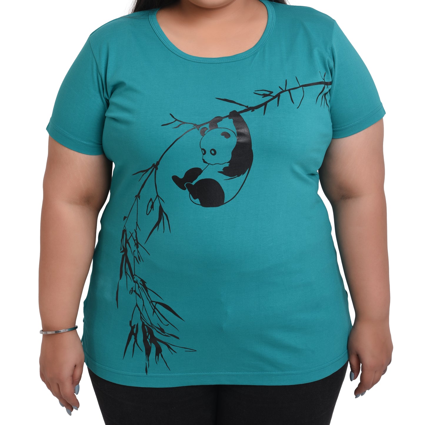 NEO GARMENTS Women Cotton Round Neck Plus Size T-shirt | HANGING PANDA | SIZES - 4XL-44" TO 8XL-52".