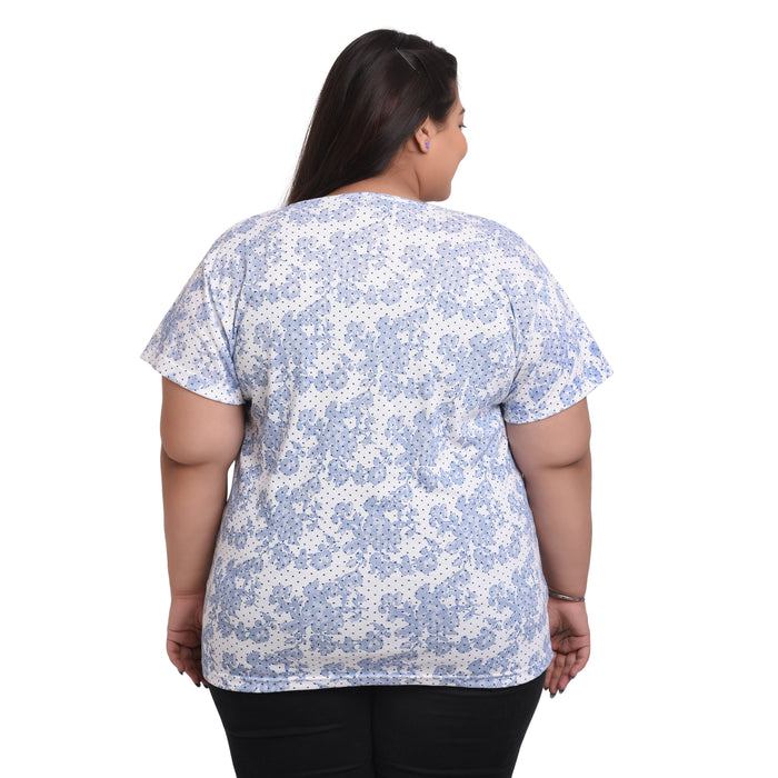 Womens Cotton Round Neck Plus Size All Over Print T-shirt | SIZES : 3XL TO 8XL.