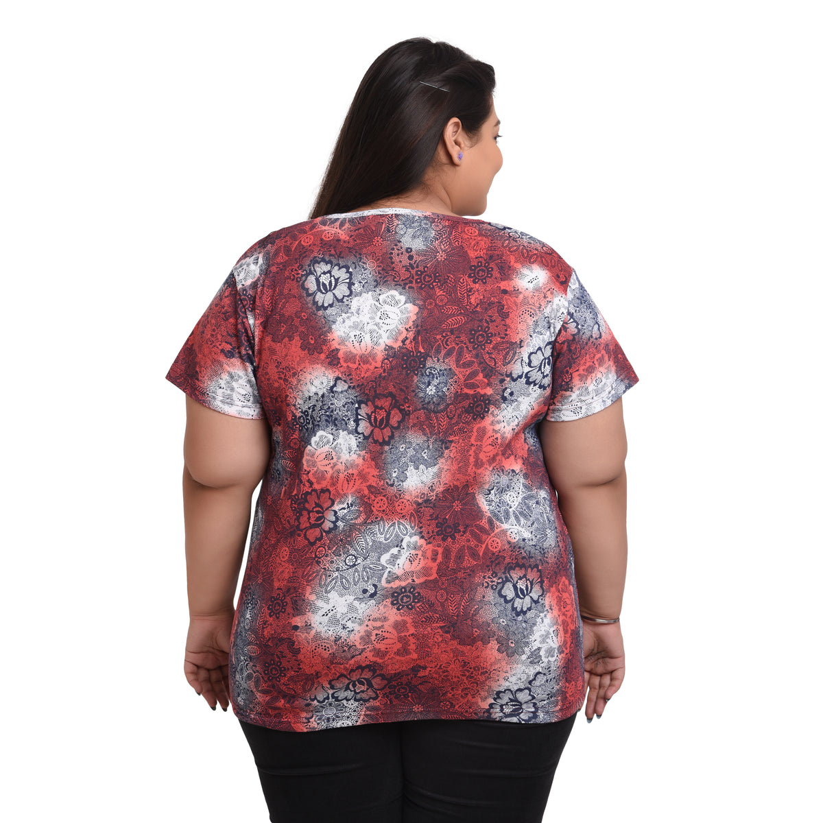 Women Cotton Round Neck Plus Size All Over Print T-shirt | SIZES : 3XL TO 8XL.