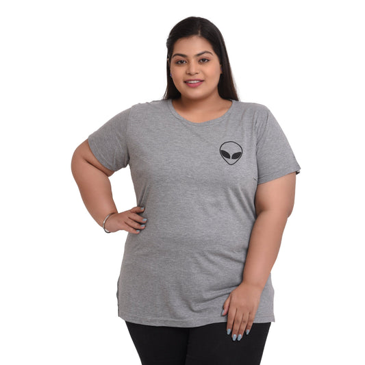 Women Cotton Round Neck Plus Size T-shirt | ALIEN , front view