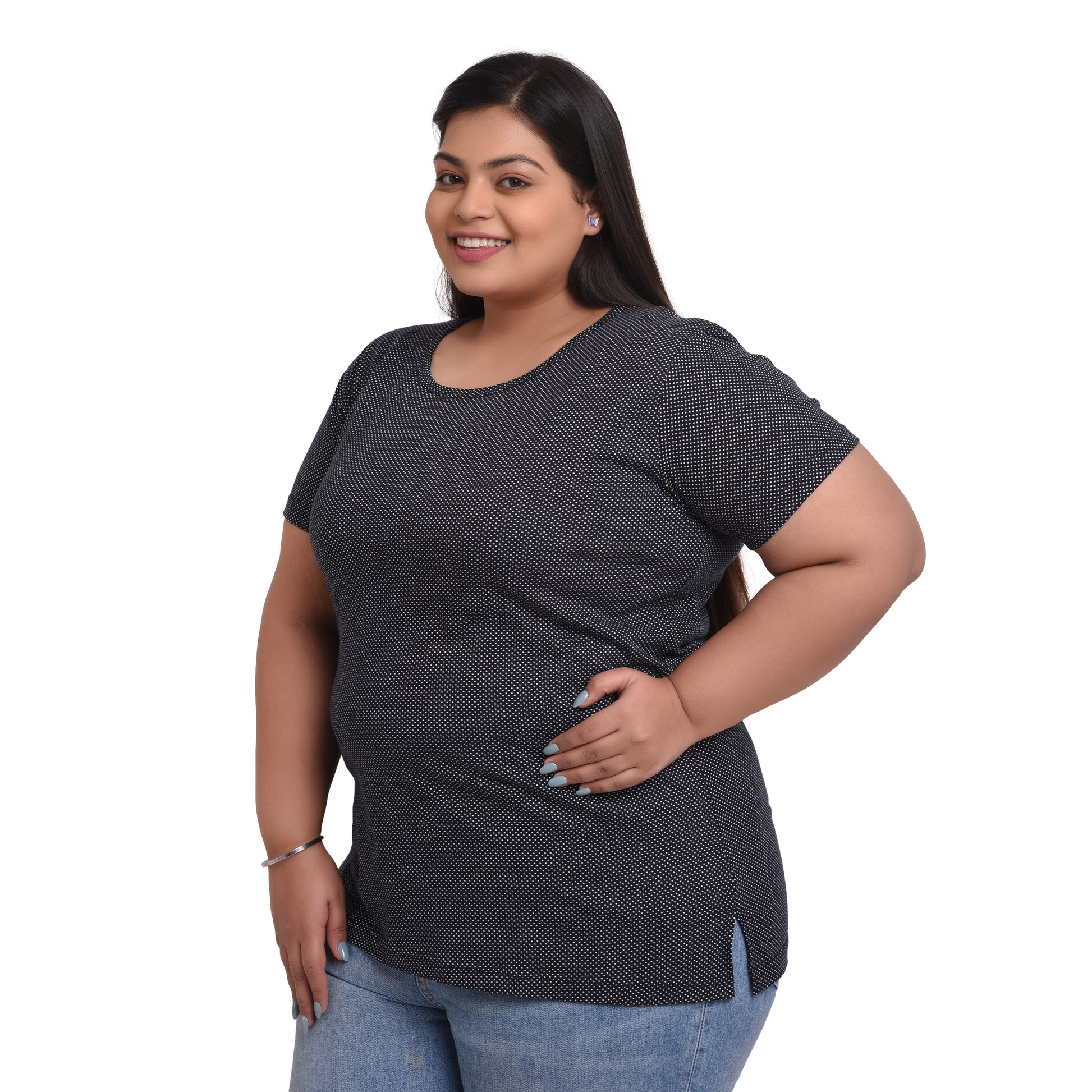 Plus Size Colorblock Striped Polka Dot Print Shirt, Women's Plus