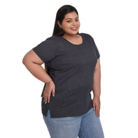 Women Cotton Round Neck Plus Size T-shirt | POLKA DOTS PRINT | SIZES - 4XL" TO 8XL.