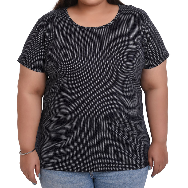 Women Cotton Round Neck Plus Size T-shirt | POLKA DOTS PRINT | SIZES - 4XL" TO 8XL.