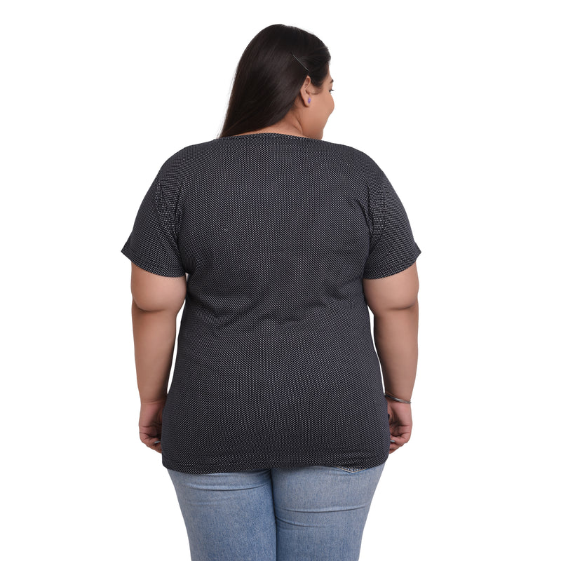 Women Cotton Round Neck Plus Size T-shirt | POLKA DOTS PRINT | SIZES - 4XL" TO 8XL.