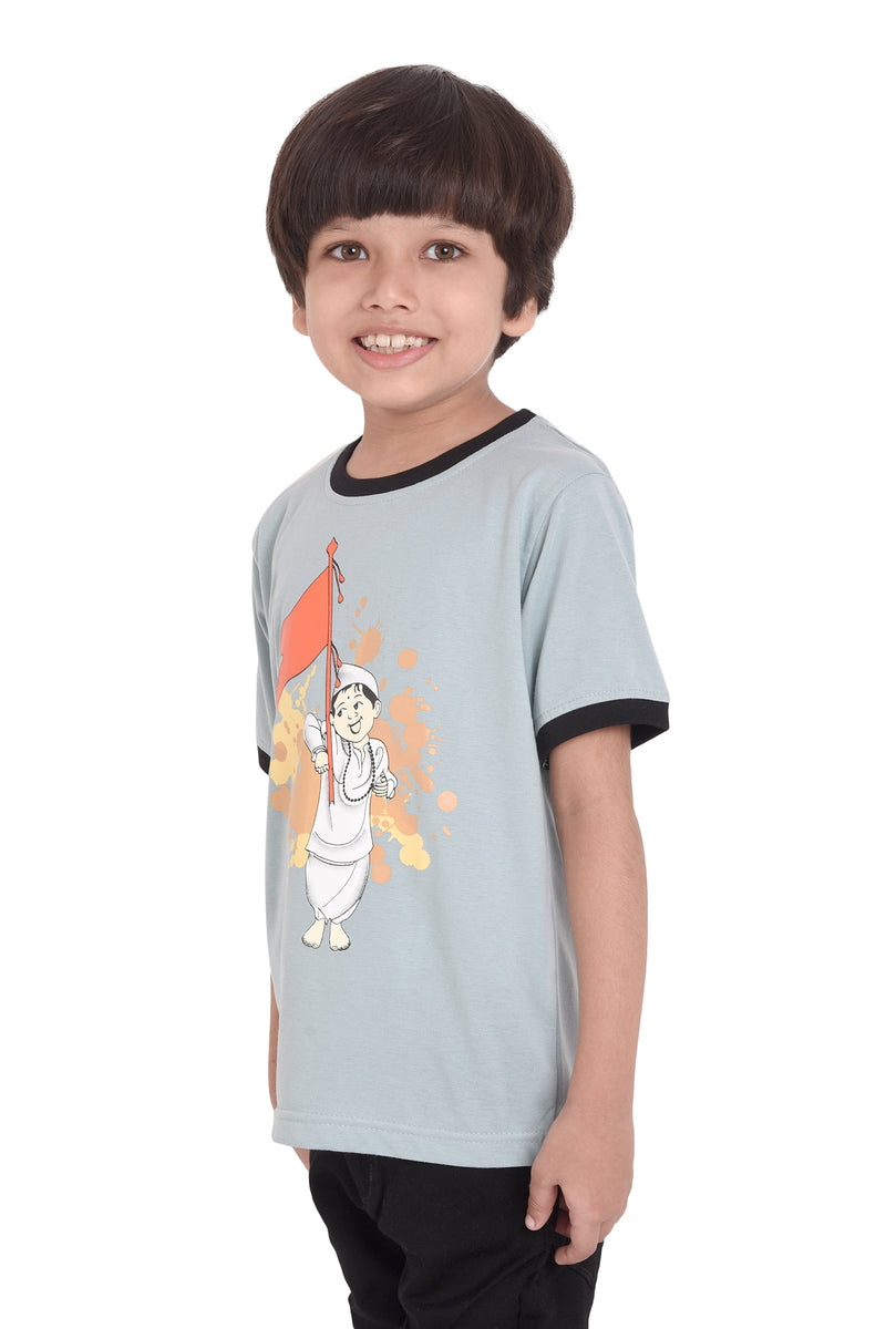 NEO GARMENTS Kids Unisex Round Neck Printed Cotton T-shirt - FLAG. | SIZE FROM 1 YRS TO 7 YRS.