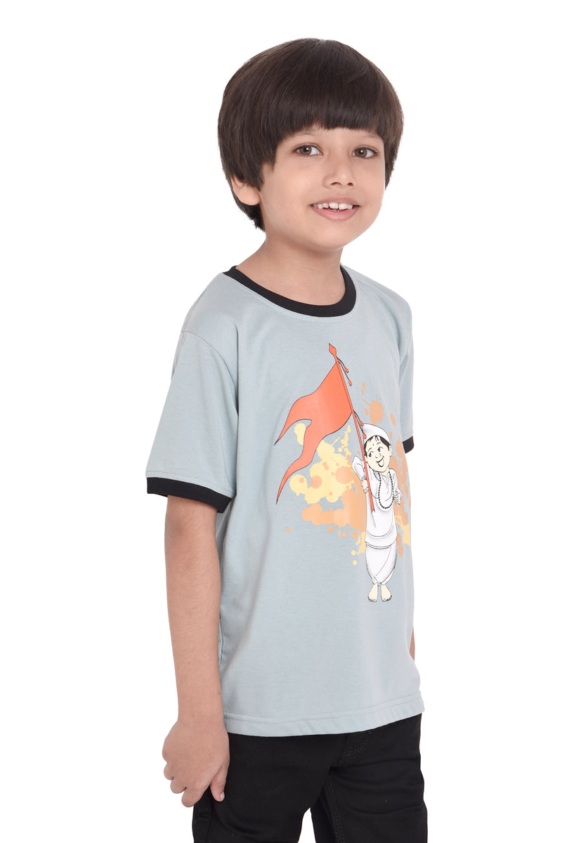 NEO GARMENTS Kids Unisex Round Neck Printed Cotton T-shirt - FLAG. | SIZE FROM 1 YRS TO 7 YRS.