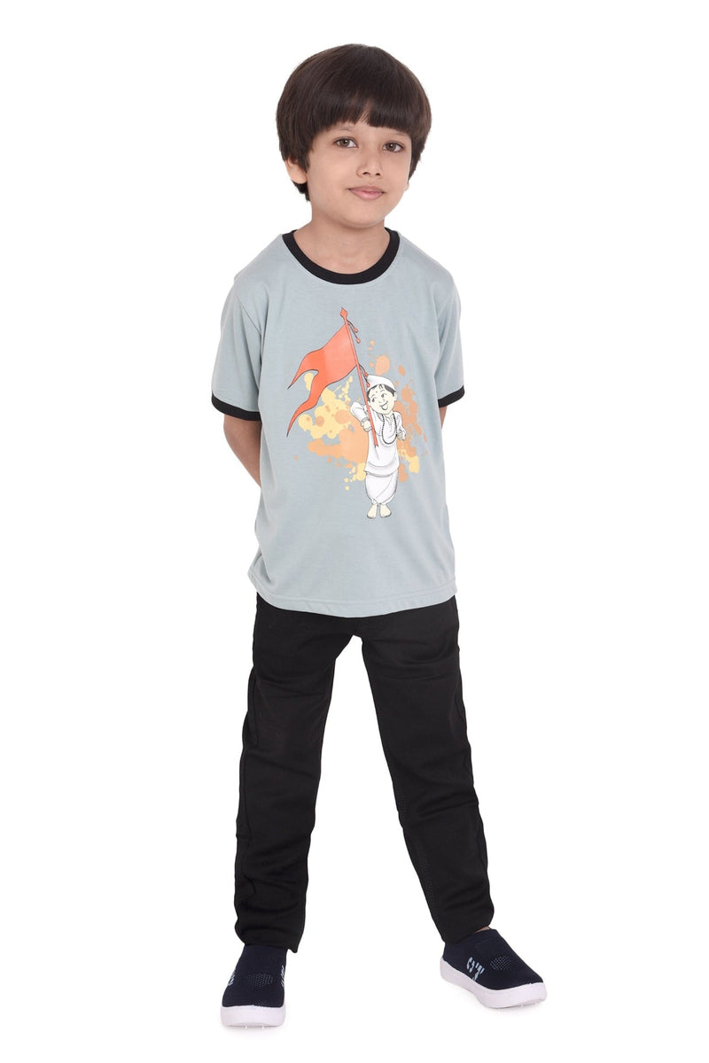 Kids Unisex Round Neck Printed Cotton T-shirt , front view