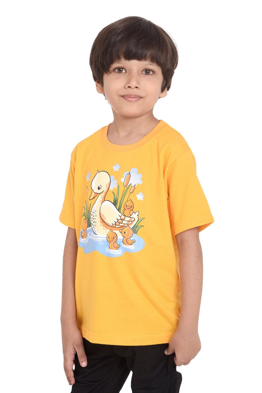 Boys & Girls Round Neck Cotton T-shirt eith DUCK print, front view