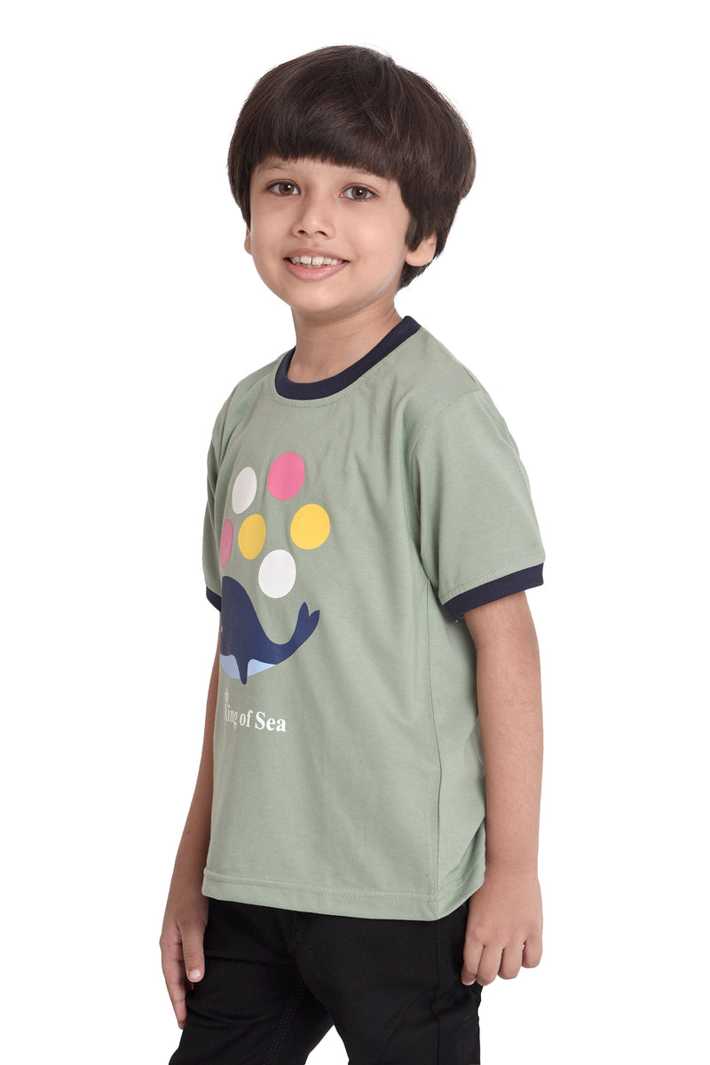 NEO GARMENTS Kids Unisex Round Neck Printed Cotton T-shirt - KING OF SEA. | SIZE FROM 1 YRS TO 7 YRS.