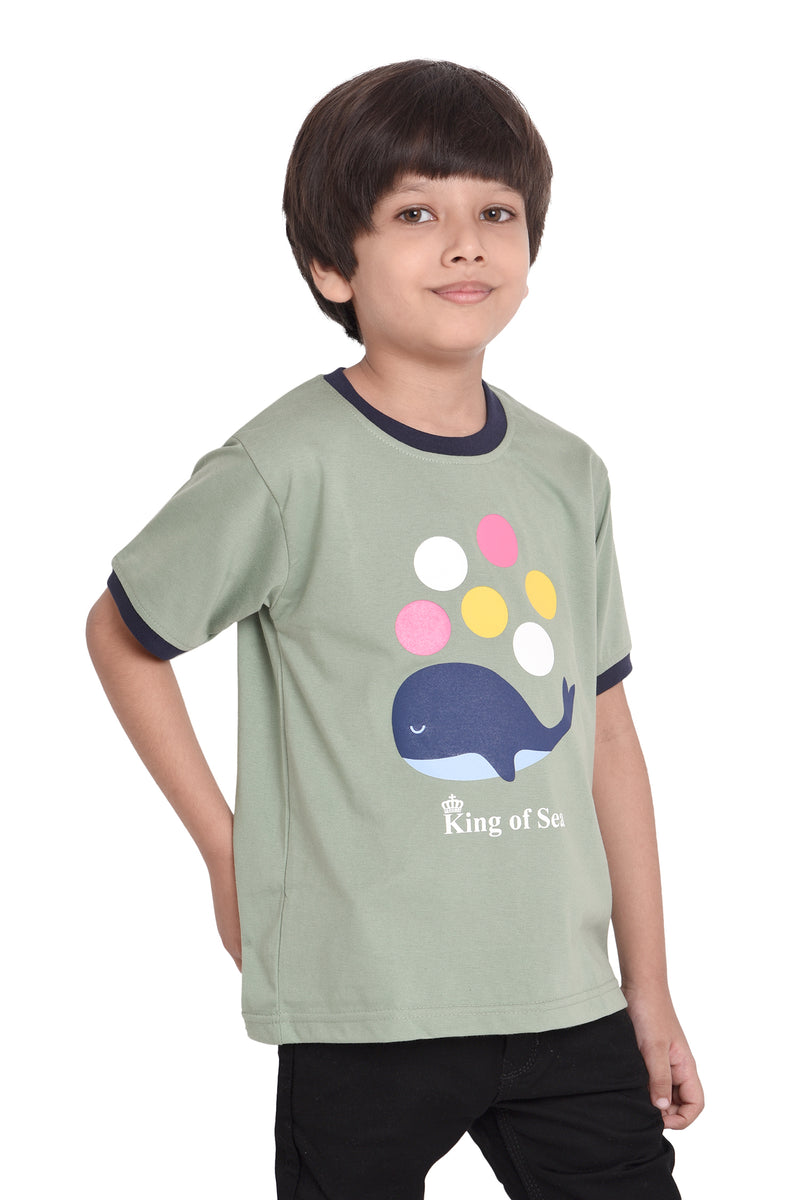 NEO GARMENTS Kids Unisex Round Neck Printed Cotton T-shirt - KING OF SEA. | SIZE FROM 1 YRS TO 7 YRS.