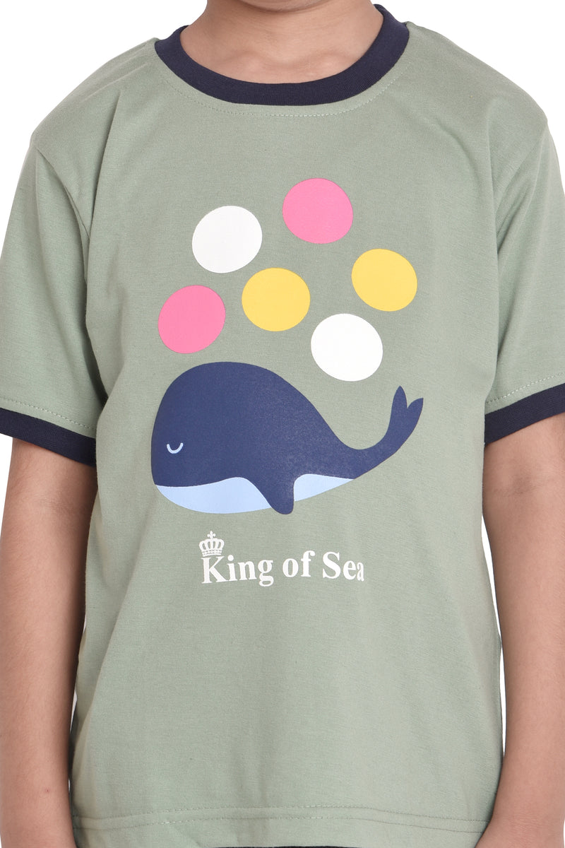 NEO GARMENTS Kids Unisex Round Neck Printed Cotton T-shirt - KING OF SEA. | SIZE FROM 1 YRS TO 7 YRS.