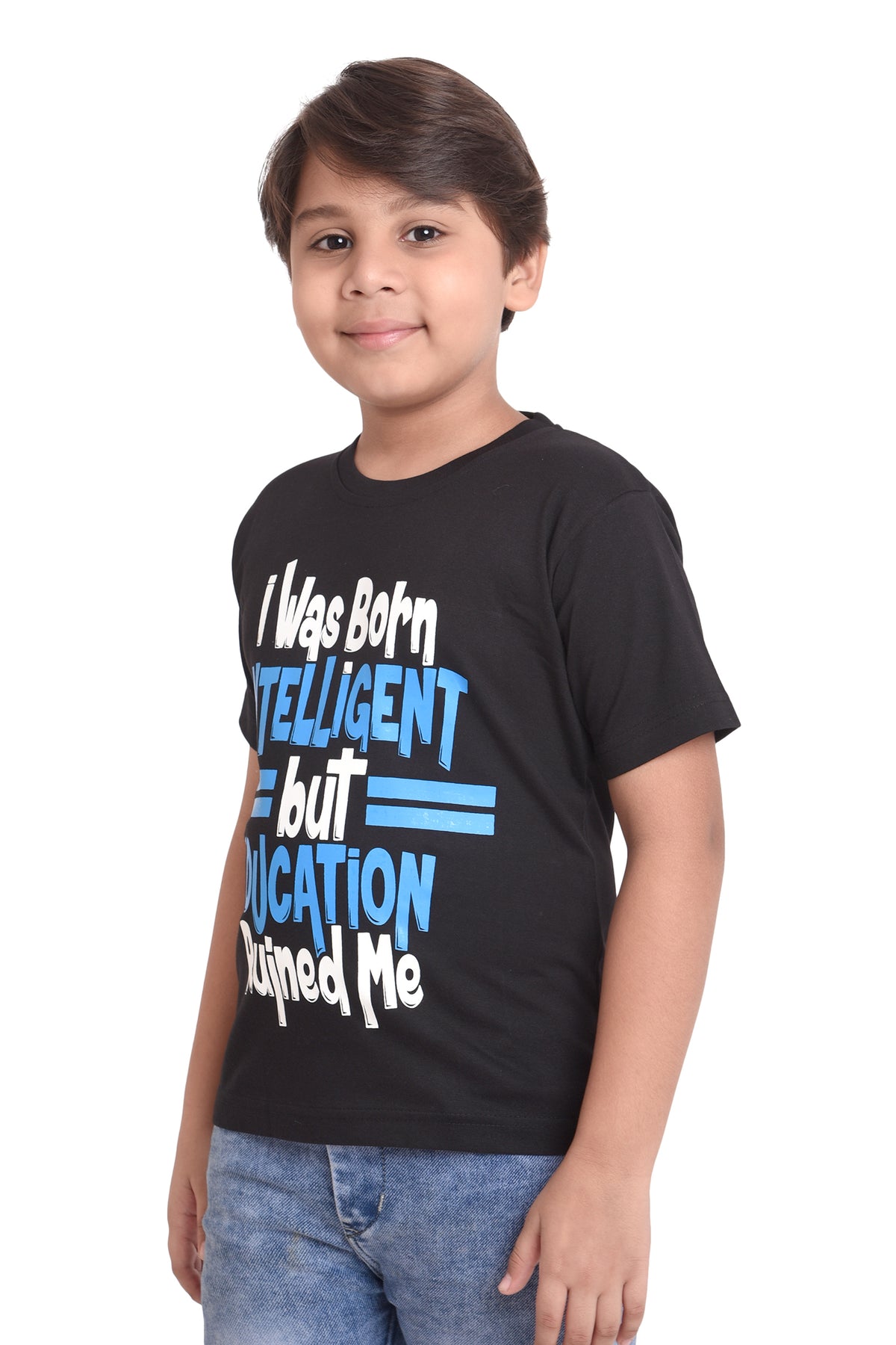 NEO GARMENTS Boys Cotton Round Neck Half sleeves T-Shirt - EDUCATION RUINED ME. | SIZE FROM 7 YRS TO 14 YRS