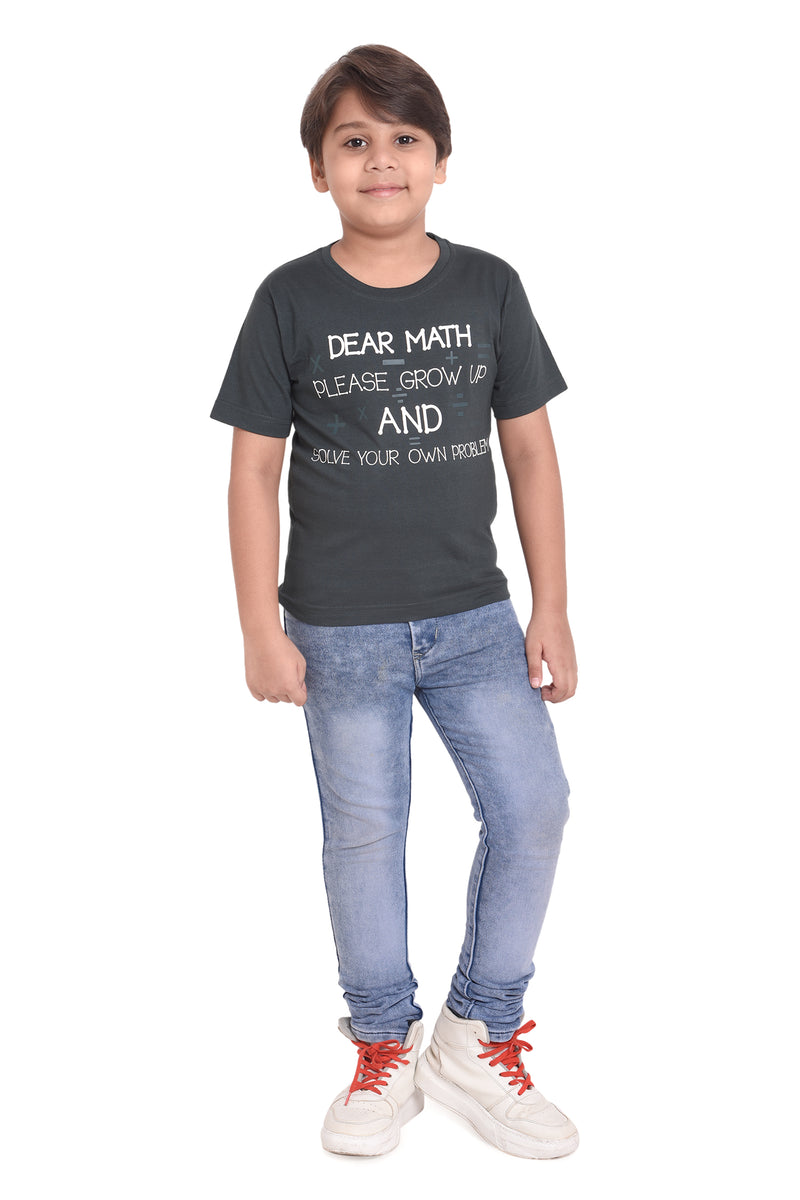 NEO GARMENTS Boys Cotton Round Neck Half sleeves T-Shirt - DEAR MATH PLEASE GROW UP AND SOLVE YOUR OWN PROBLEMS | SIZE FROM 7YRS TO 14YRS