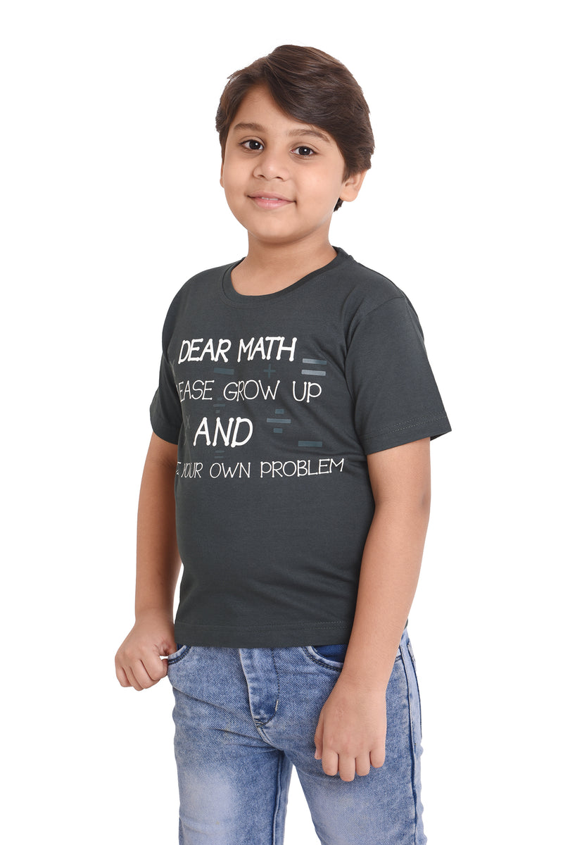 NEO GARMENTS Boys Cotton Round Neck Half sleeves T-Shirt - DEAR MATH PLEASE GROW UP AND SOLVE YOUR OWN PROBLEMS | SIZE FROM 7YRS TO 14YRS